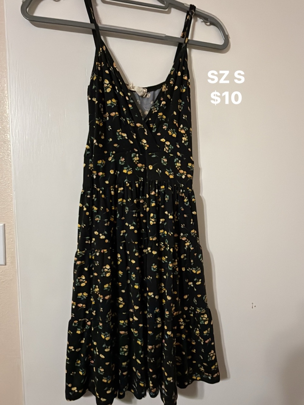 Black Floral Tiered Mini Dress | Size Small | Boho Cottagecore